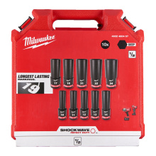 COFFRET 10 DOUILLES LONGUES 1/2'' MILWAUKEE SHOCKWAVE